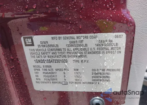 2007 Chevrolet Trailblazer Ls from USA, damaged, VIN 1GNDS13S472301939